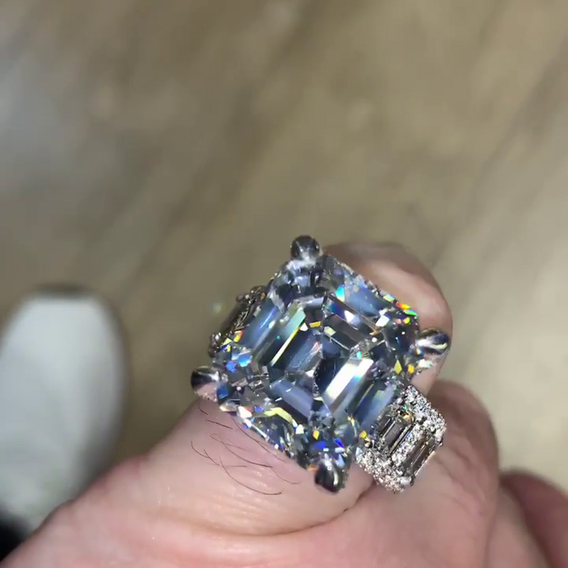 8ct Asscher Cut White Sapphire Eternity Band Paved Handmade Men's Ring