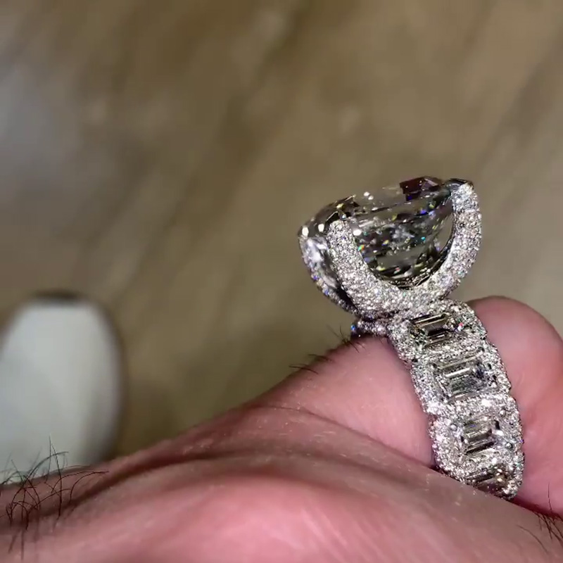 8ct Asscher Cut White Sapphire Eternity Band Paved Handmade Men's Ring