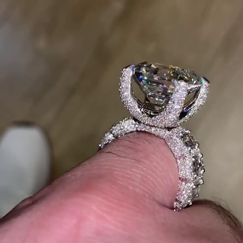 8ct Asscher Cut White Sapphire Eternity Band Paved Handmade Men's Ring