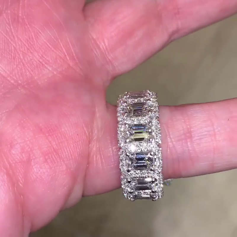 8ct Asscher Cut White Sapphire Eternity Band Paved Handmade Men's Ring