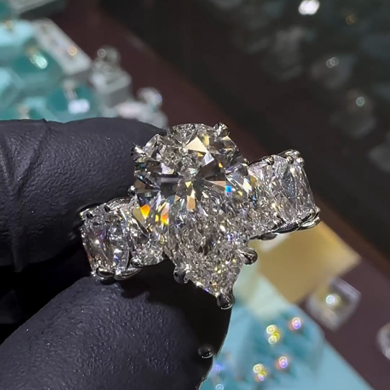 12ctw Full Pear Cut White Sapphire Handmade Engagement Ring