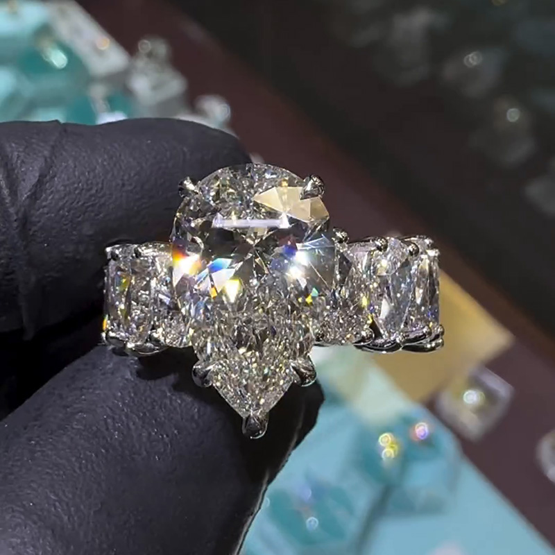 12ctw Full Pear Cut White Sapphire Handmade Engagement Ring