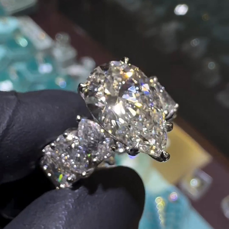 12ctw Full Pear Cut White Sapphire Handmade Engagement Ring