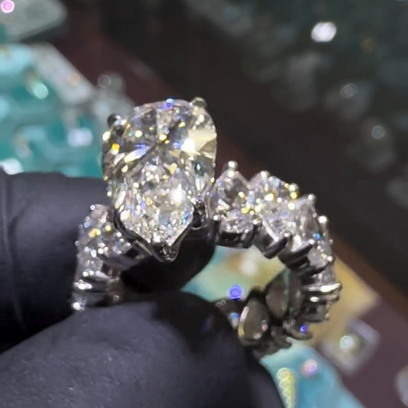 12ctw Full Pear Cut White Sapphire Handmade Engagement Ring