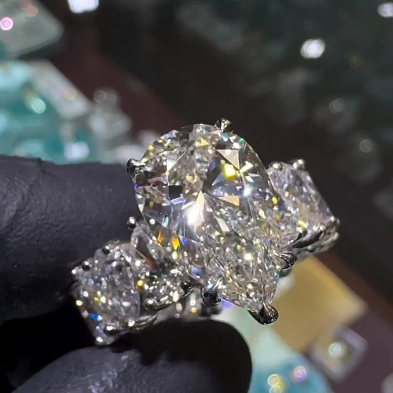 12ctw Full Pear Cut White Sapphire Handmade Engagement Ring