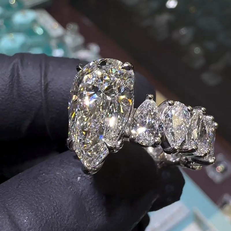 12ctw Full Pear Cut White Sapphire Handmade Engagement Ring