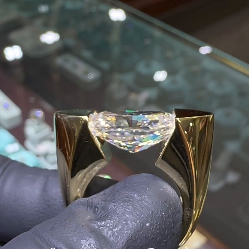 12ct Radiant Cut White Sapphire Yellow Gold Unique Design Handmade Men's Ring