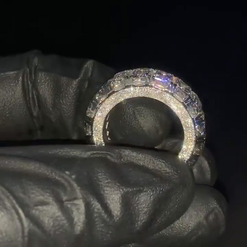 1ct Each Emerald Cut White Sapphire Eternity Paved Handmade Engagement Ring