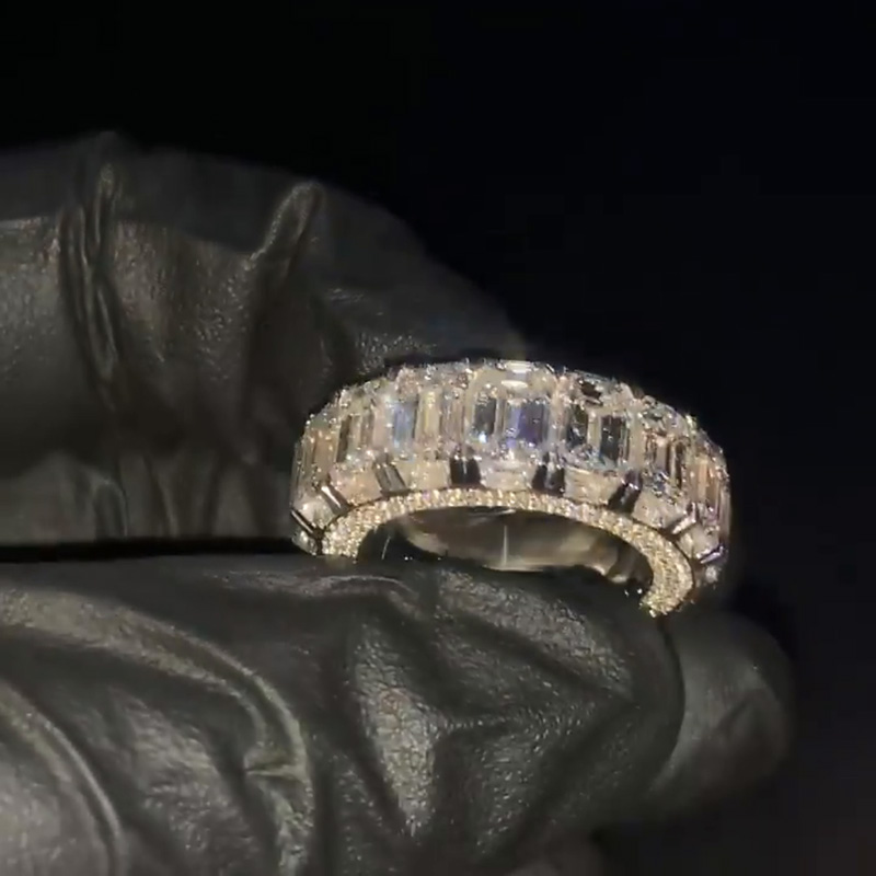 1ct Each Emerald Cut White Sapphire Eternity Paved Handmade Engagement Ring