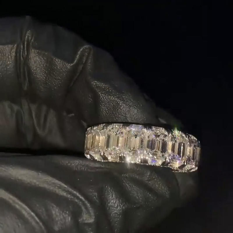 1ct Each Emerald Cut White Sapphire Eternity Paved Handmade Engagement Ring