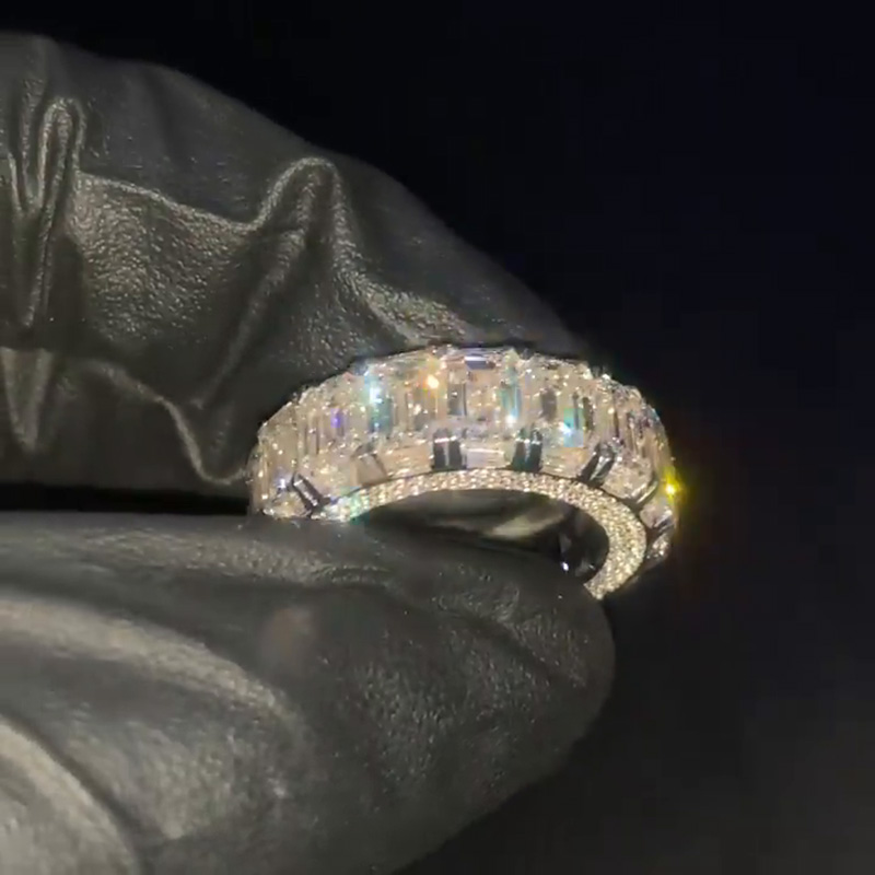 1ct Each Emerald Cut White Sapphire Eternity Paved Handmade Engagement Ring