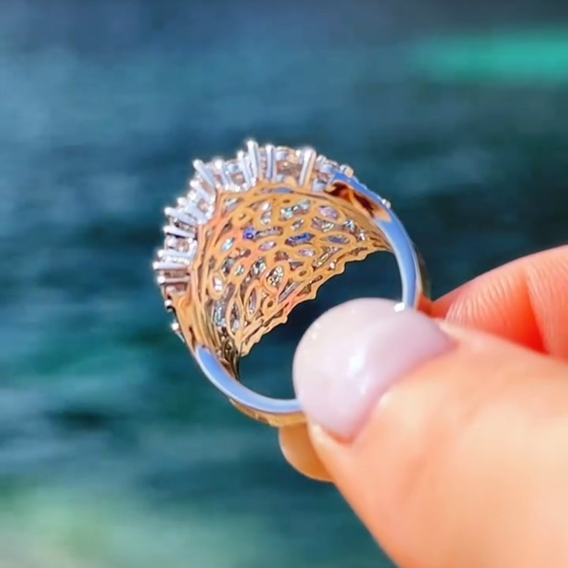 5ctw Round & Oval Cut Blue Sapphires Sea Wave Handmade Ring