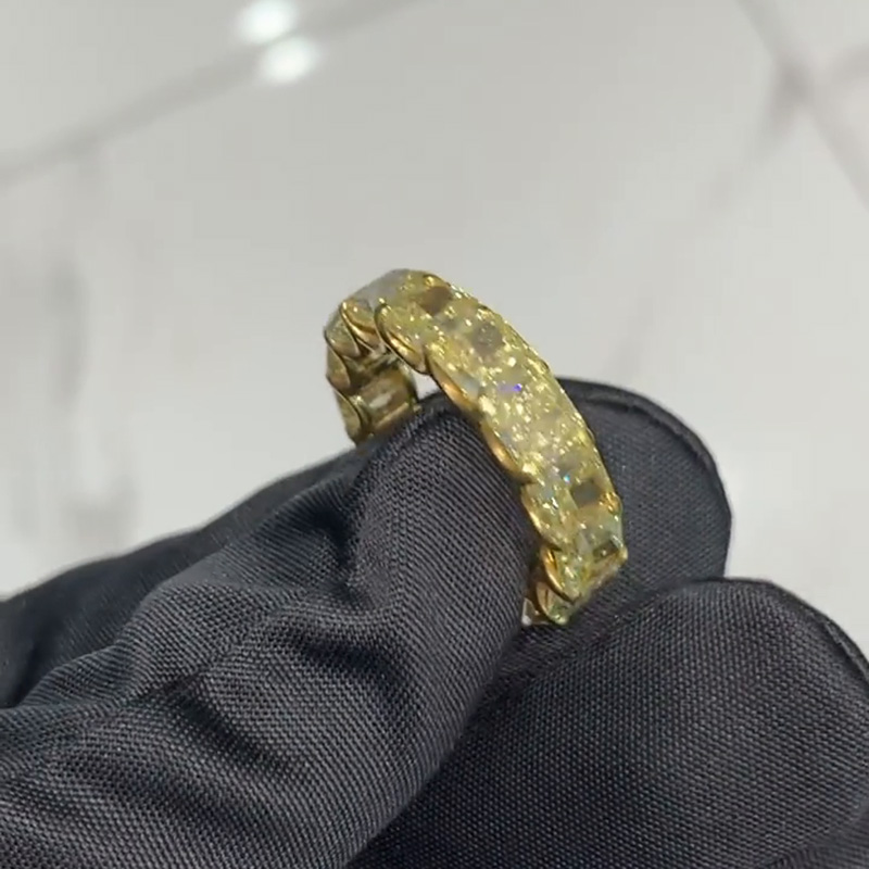 15ctw Cushion Cut Fancy Yellow Sapphire Eternity Band Handmade Ring