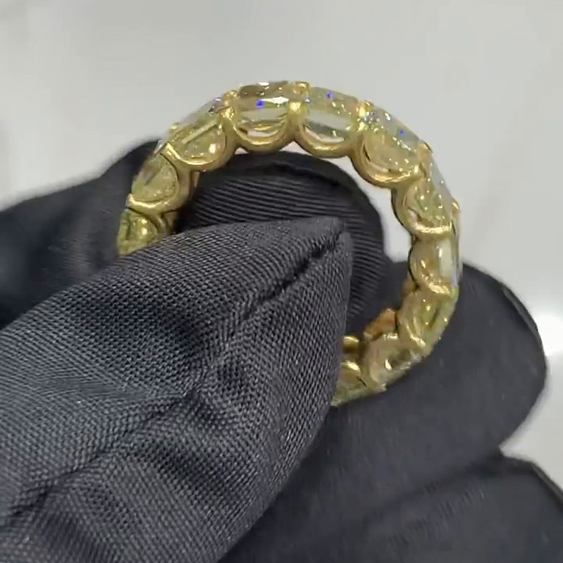 15ctw Cushion Cut Fancy Yellow Sapphire Eternity Band Handmade Ring