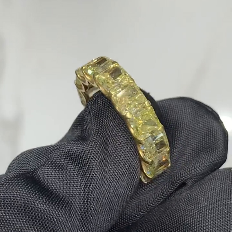 15ctw Cushion Cut Fancy Yellow Sapphire Eternity Band Handmade Ring