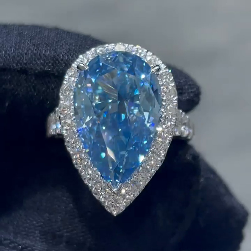 15ct Pear Cut Aquamarine Halo Handmade Ring