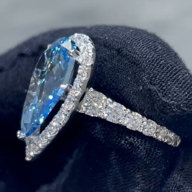 15ct Pear Cut Aquamarine Halo Handmade Ring