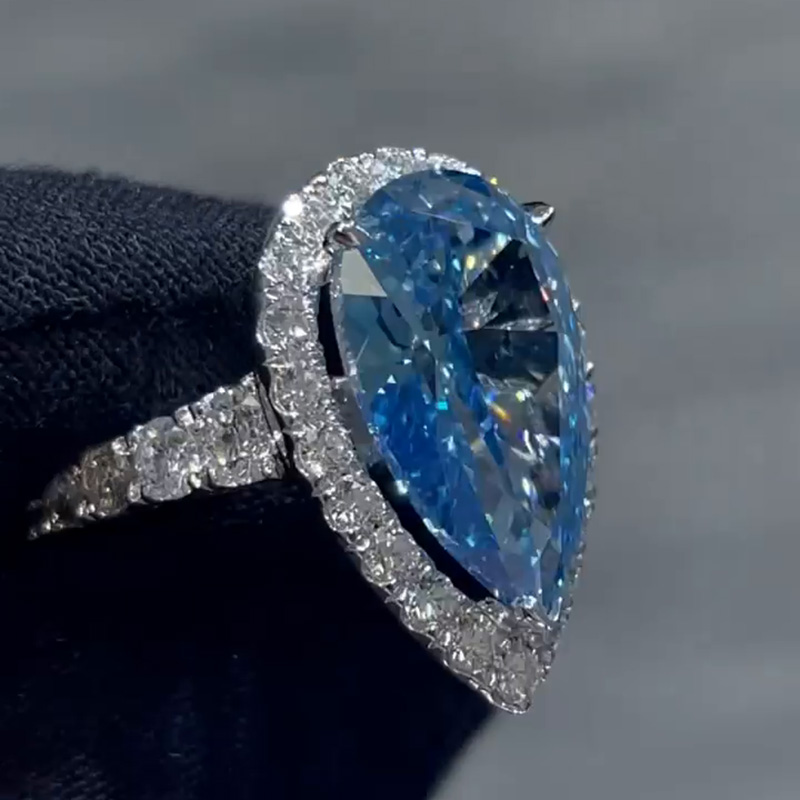 15ct Pear Cut Aquamarine Halo Handmade Ring