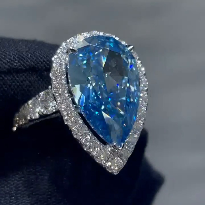 15ct Pear Cut Aquamarine Halo Handmade Ring