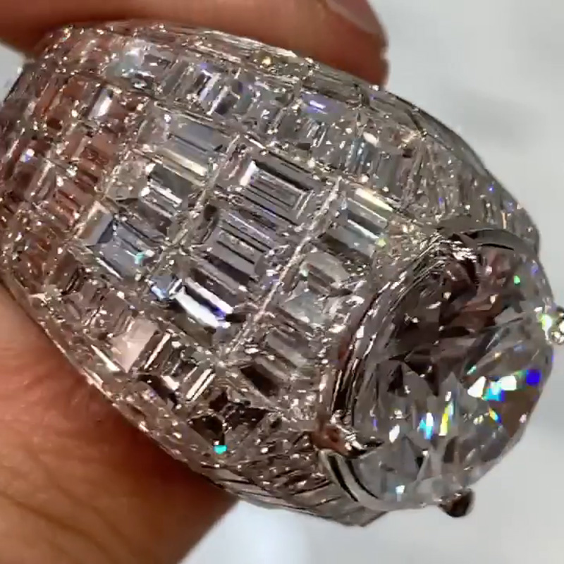 6.4ct Round Cut White Sapphire With Emerald  Invisibly Setting Handmade Men's Ring