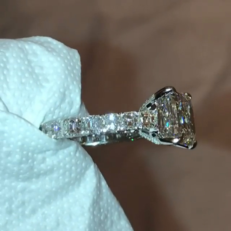 5ct Assher Cut White Sapphire Handmade Men's Ring