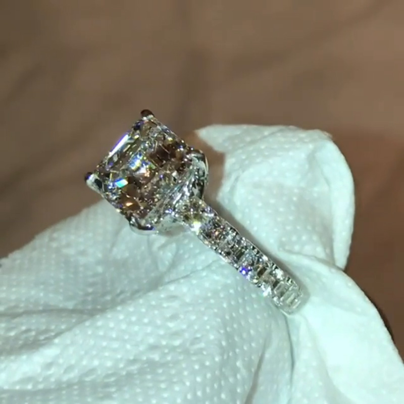5ct Assher Cut White Sapphire Handmade Men's Ring
