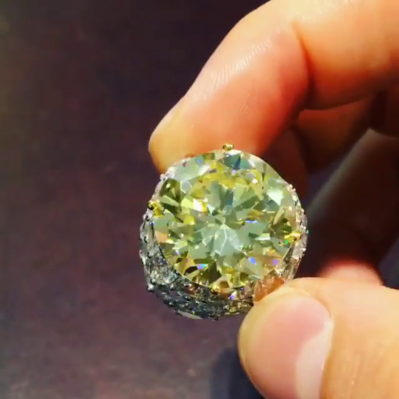 22.8ct Round Cut Fancy Yellow Sapphire With Paved Pear White Sapphires Handmade Ring