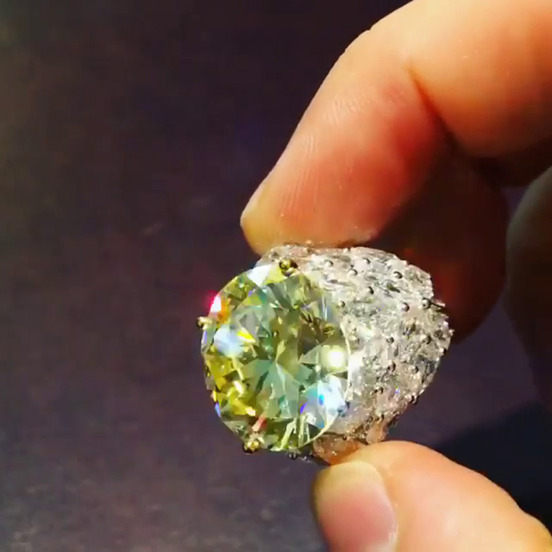 22.8ct Round Cut Fancy Yellow Sapphire With Paved Pear White Sapphires Handmade Ring