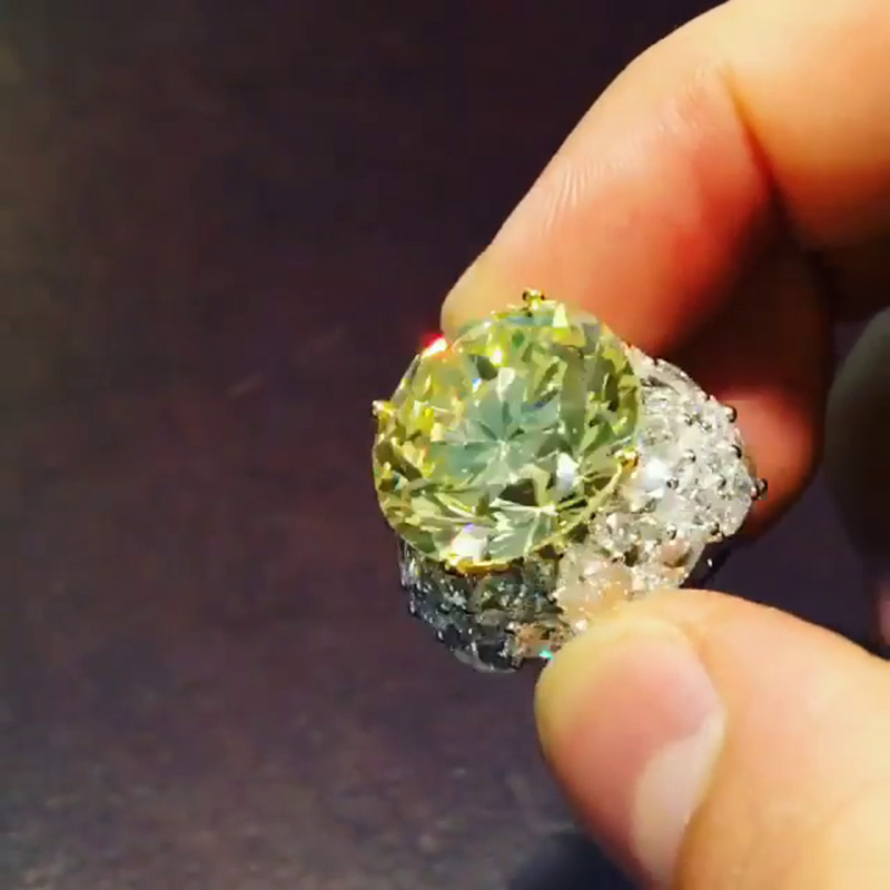 22.8ct Round Cut Fancy Yellow Sapphire With Paved Pear White Sapphires Handmade Ring