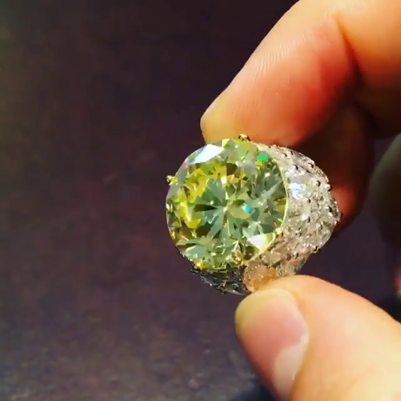 22.8ct Round Cut Fancy Yellow Sapphire With Paved Pear White Sapphires Handmade Ring