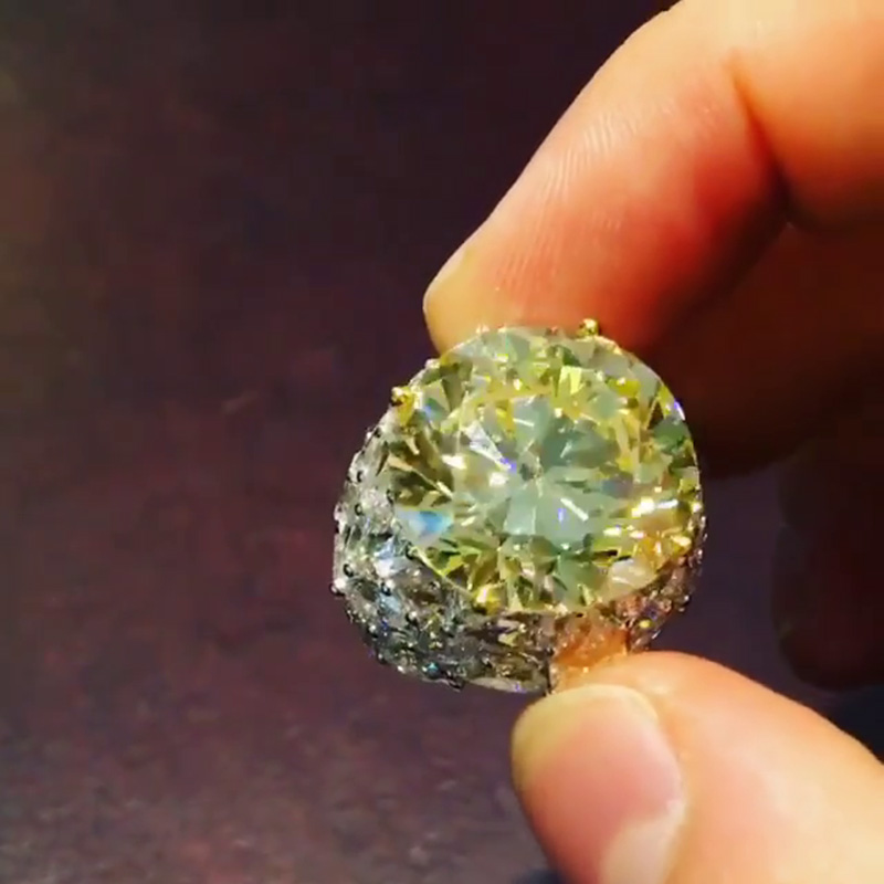 22.8ct Round Cut Fancy Yellow Sapphire With Paved Pear White Sapphires Handmade Ring