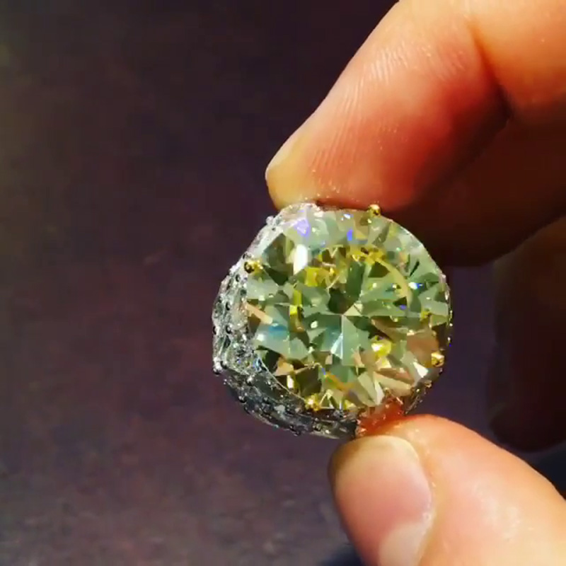 22.8ct Round Cut Fancy Yellow Sapphire With Paved Pear White Sapphires Handmade Ring