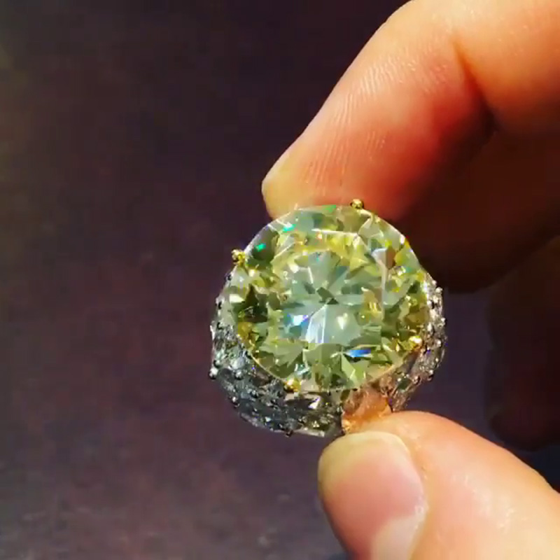 22.8ct Round Cut Fancy Yellow Sapphire With Paved Pear White Sapphires Handmade Ring