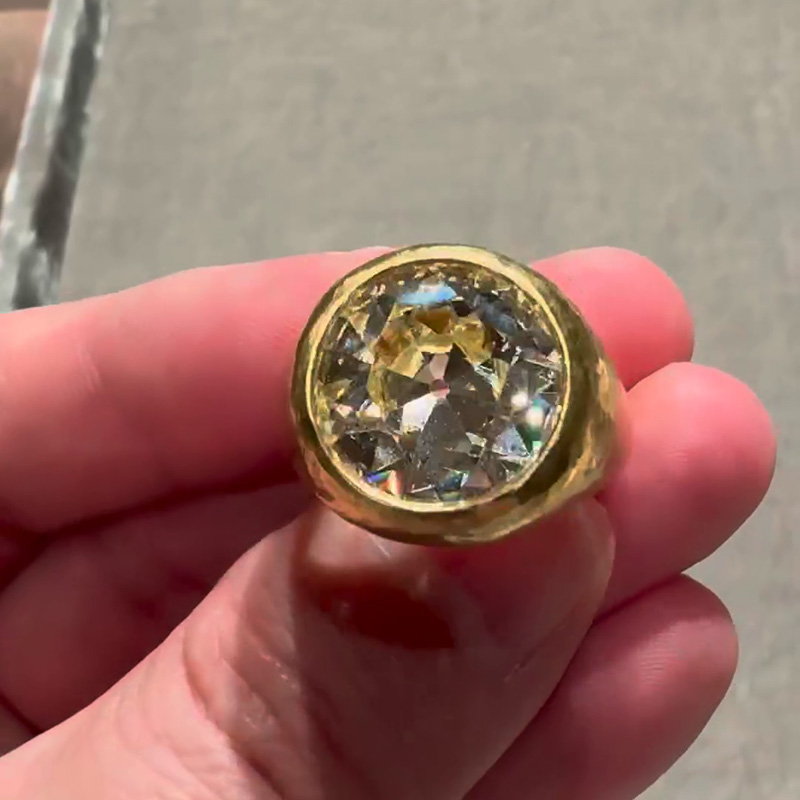 8ct Round Cut White Sapphire Yellow Gold Vintage Handmade Men's Ring