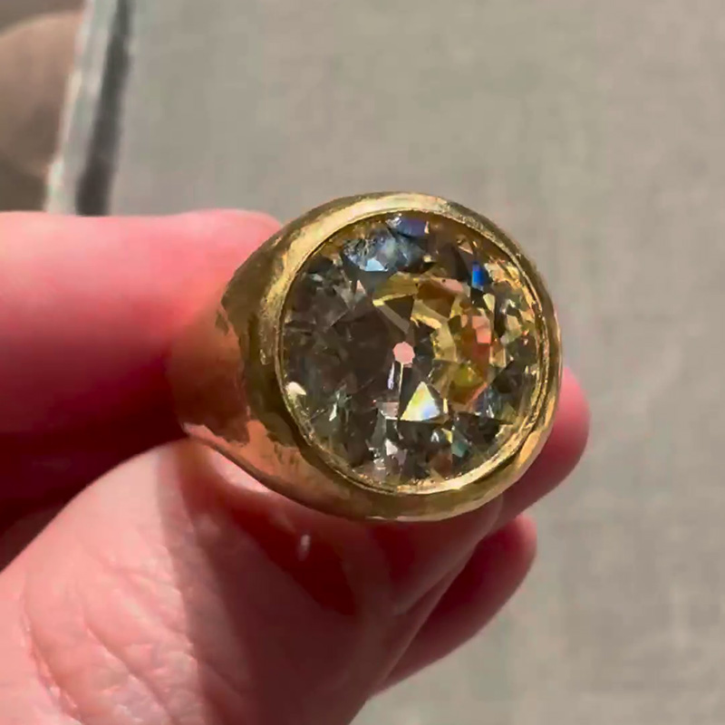 8ct Round Cut White Sapphire Yellow Gold Vintage Handmade Men's Ring