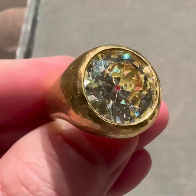 8ct Round Cut White Sapphire Yellow Gold Vintage Handmade Men's Ring