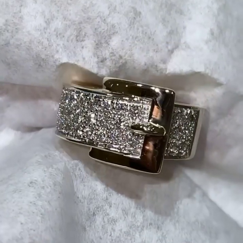 Pave Set Belt Buckle Sparkling Yellow Gold Handmade Ring