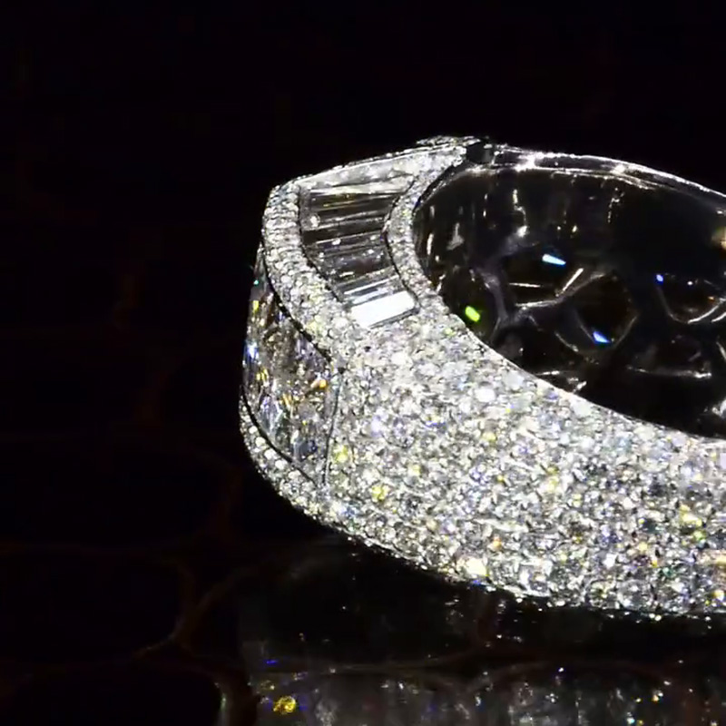 6.5ct Princess & Trillion Cut White Sapphire Pave Set Handmade Engagement Ring