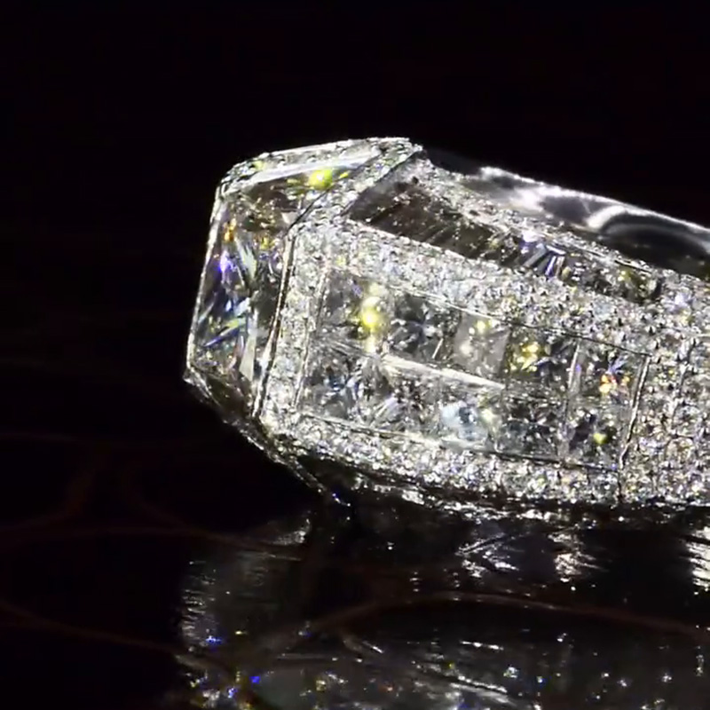 6.5ct Princess & Trillion Cut White Sapphire Pave Set Handmade Engagement Ring