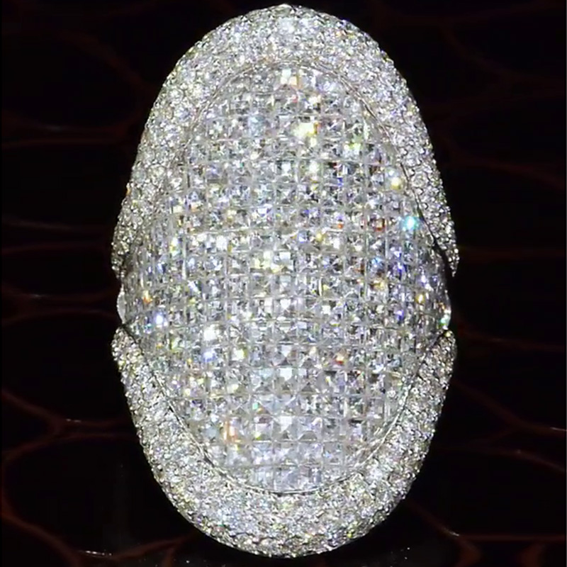 Princess & Round Cut White Sapphire Pave Setting Handmade Men's Fashion Ring