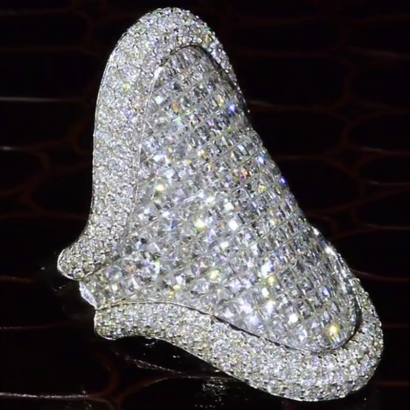 Princess & Round Cut White Sapphire Pave Setting Handmade Men's Fashion Ring