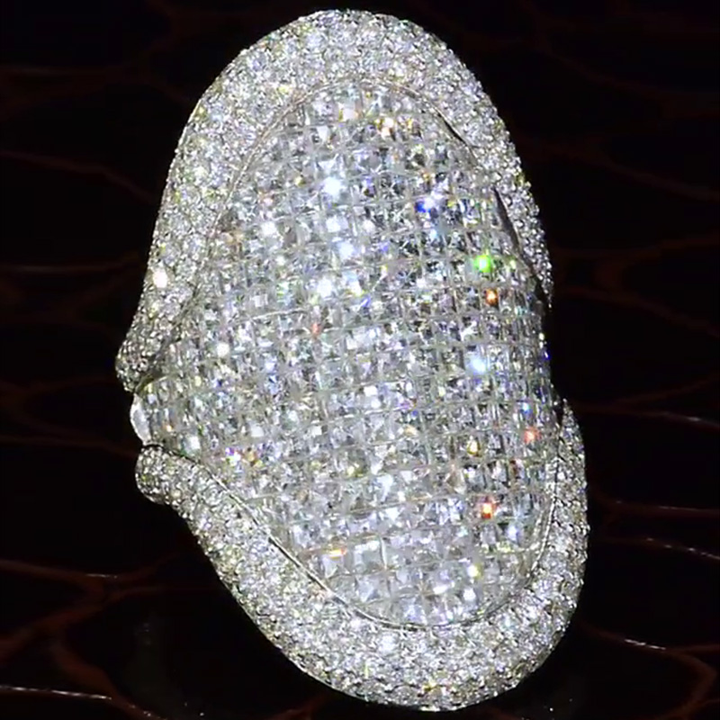 Princess & Round Cut White Sapphire Pave Setting Handmade Men's Fashion Ring