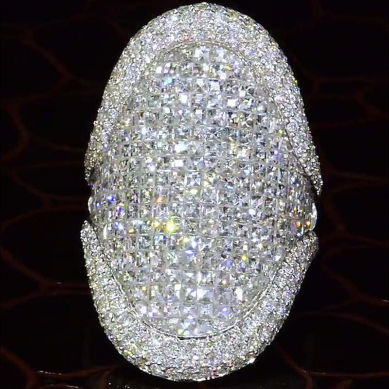 Princess & Round Cut White Sapphire Pave Setting Handmade Men's Fashion Ring