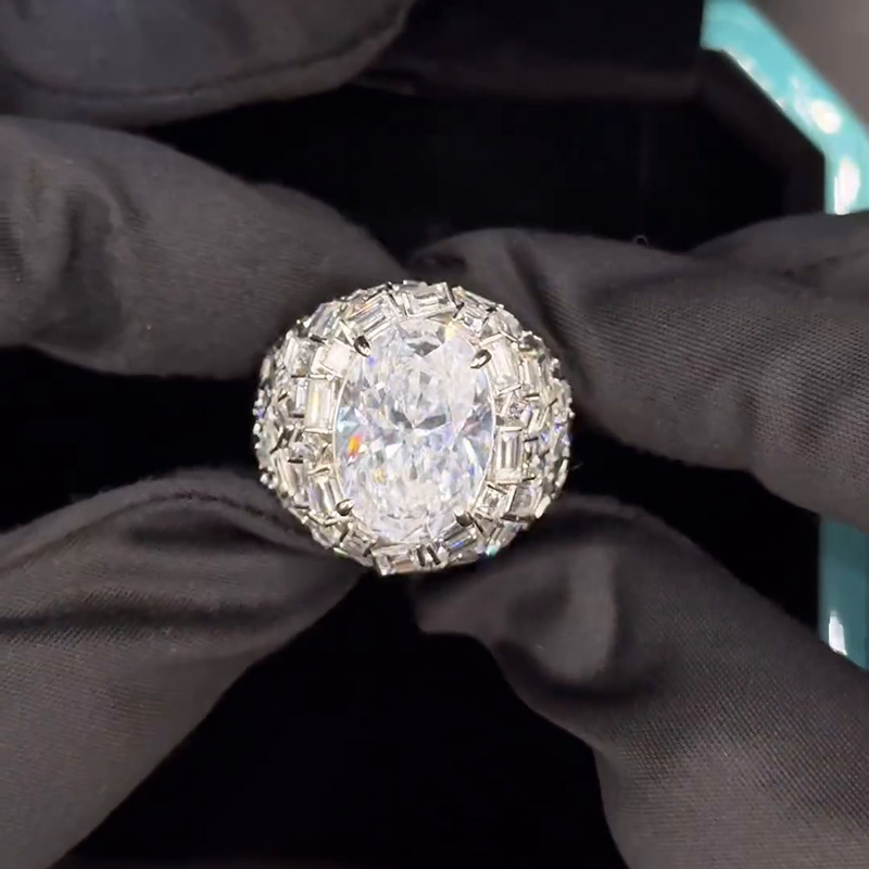 18ct Oval Cut White Sapphire Paved Banquette Cut Band Luxury Handmade Ring