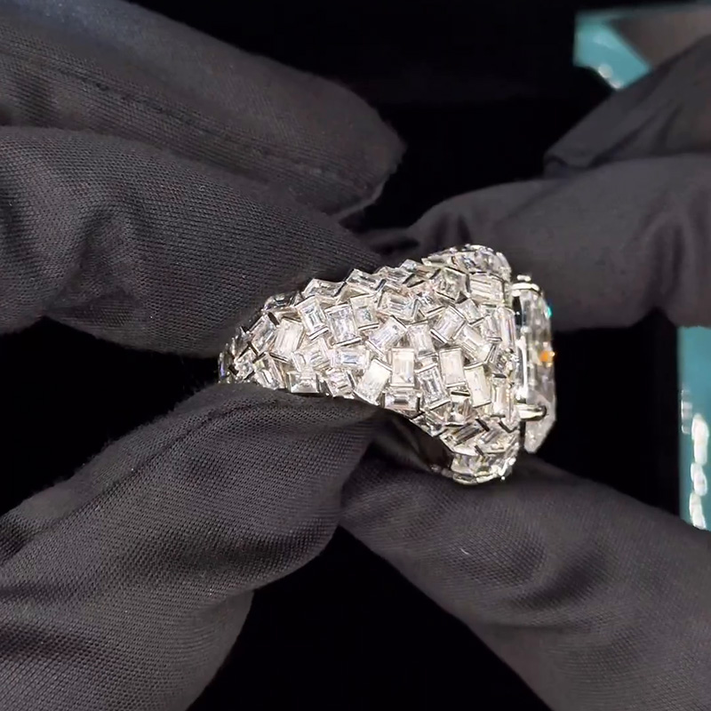 18ct Oval Cut White Sapphire Paved Banquette Cut Band Luxury Handmade Ring