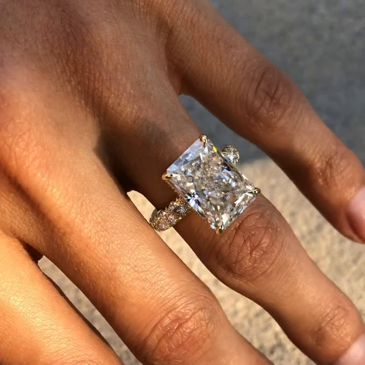 9ct Radiant Cut White Sapphire Paved Setting Handmade Engagement Ring