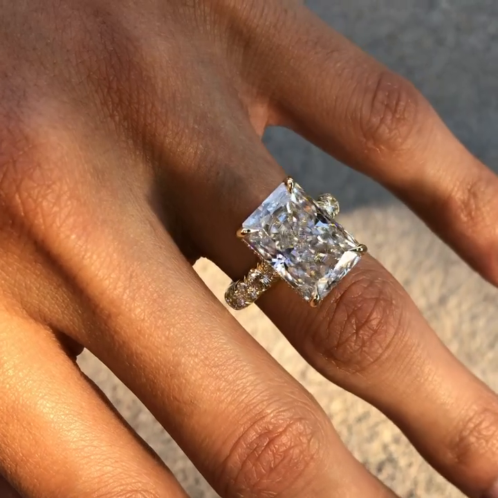 9ct Radiant Cut White Sapphire Paved Setting Handmade Engagement Ring