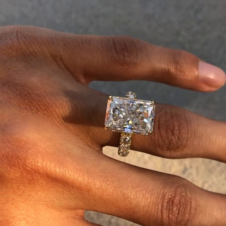 9ct Radiant Cut White Sapphire Paved Setting Handmade Engagement Ring