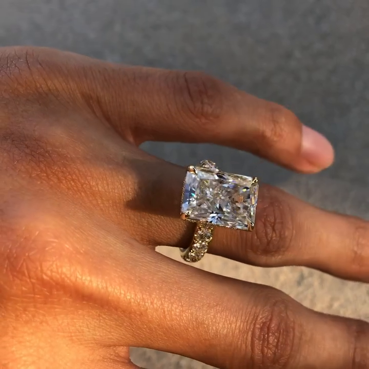 9ct Radiant Cut White Sapphire Paved Setting Handmade Engagement Ring