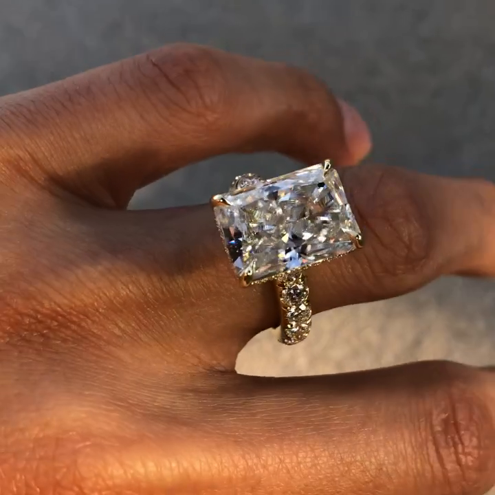 9ct Radiant Cut White Sapphire Paved Setting Handmade Engagement Ring